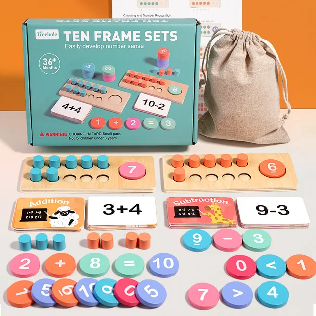 Kindergarten puzzle wooden toy ten grid array addition and subtraction arithmetic ten digit counter for children - Image 7