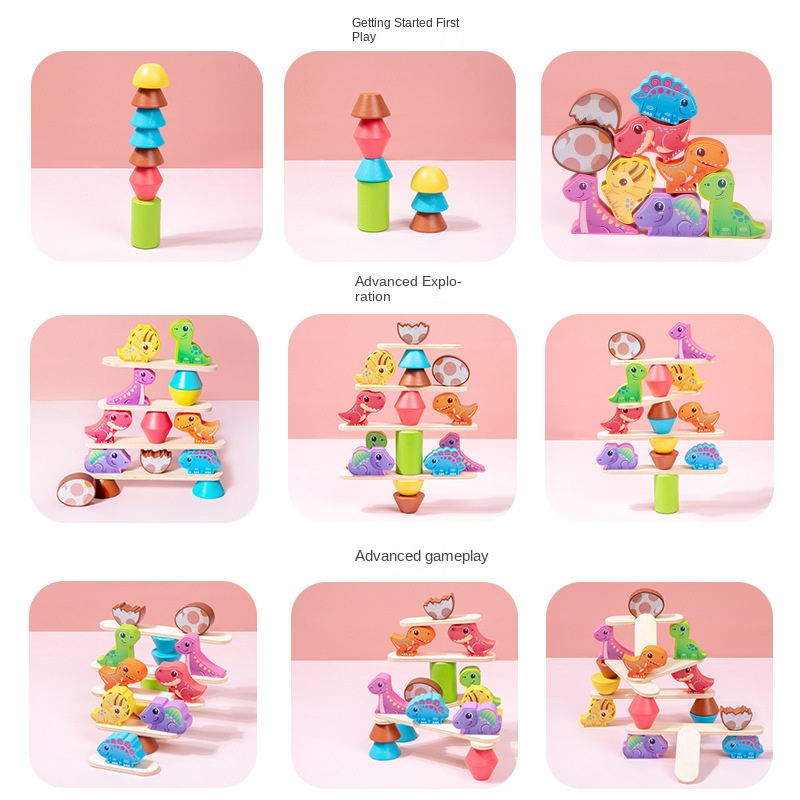 Children's Wooden Dinosaur Animal Stacking Music Balance Building Blocks Kindergarten Puzzle Toy - Image 2