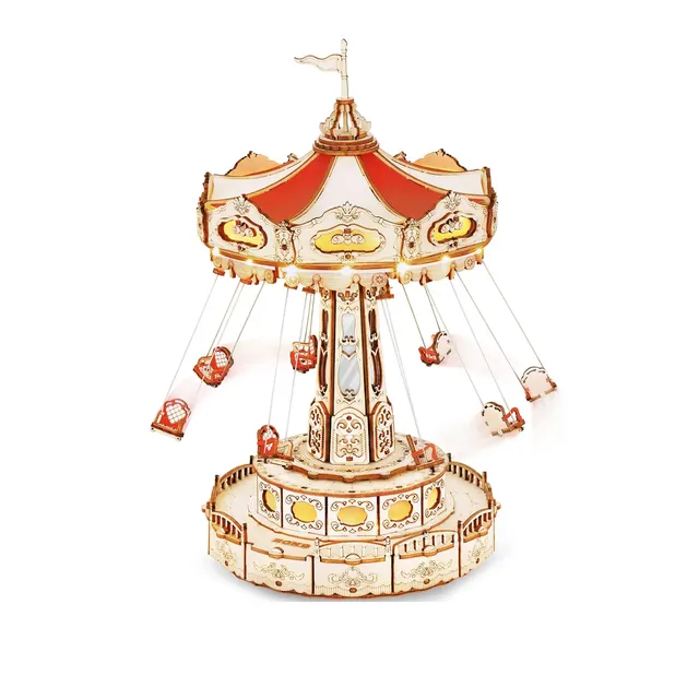 Children's Wooden Puzzle Christmas Gift Magic Amusement Park Wooden Toy DIY Music Box Easy Assembly Swing Model Making Kit - Image 7