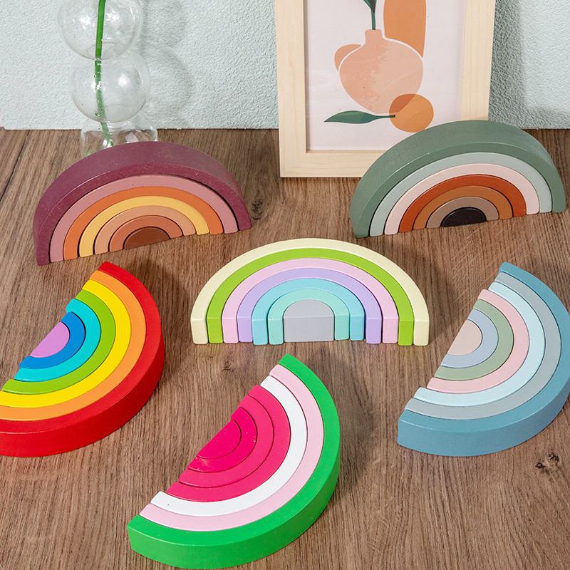 Wooden Rainbow Building Blocks for Children's Intellectual Development and Color Recognition Educational Toy - Image 4
