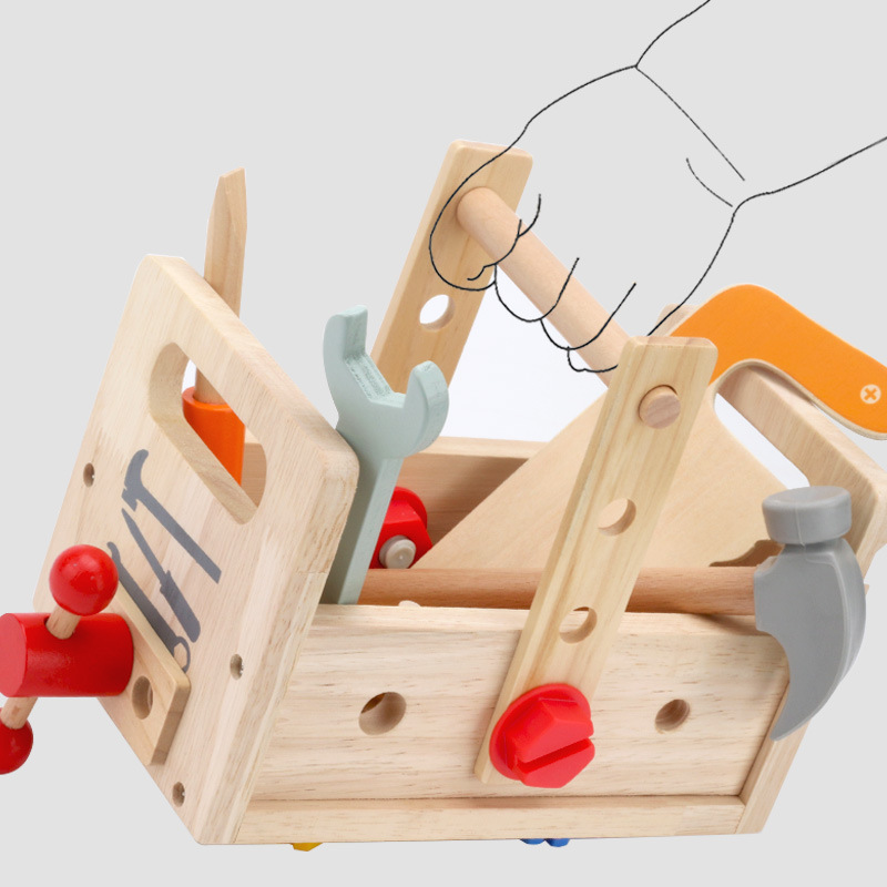 Children's wooden hand-held toolbox, screw and nut disassembly tool, desk tool, puzzle toy - Image 4