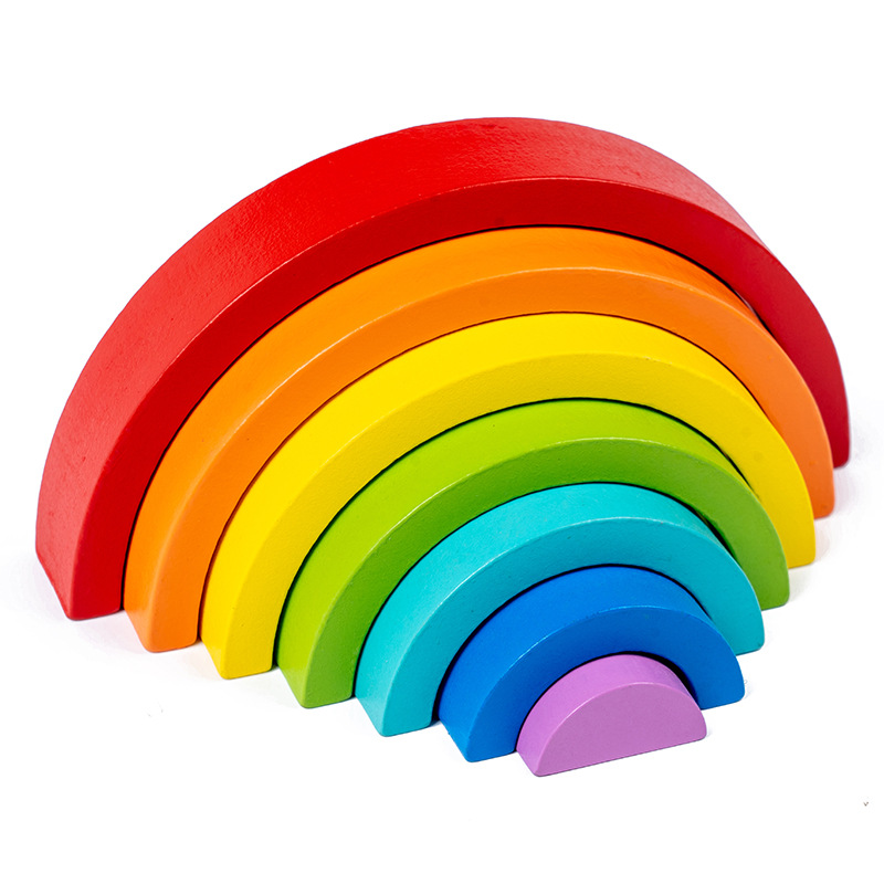 Wooden Rainbow Building Blocks for Children's Intellectual Development and Color Recognition Educational Toy - Image 5