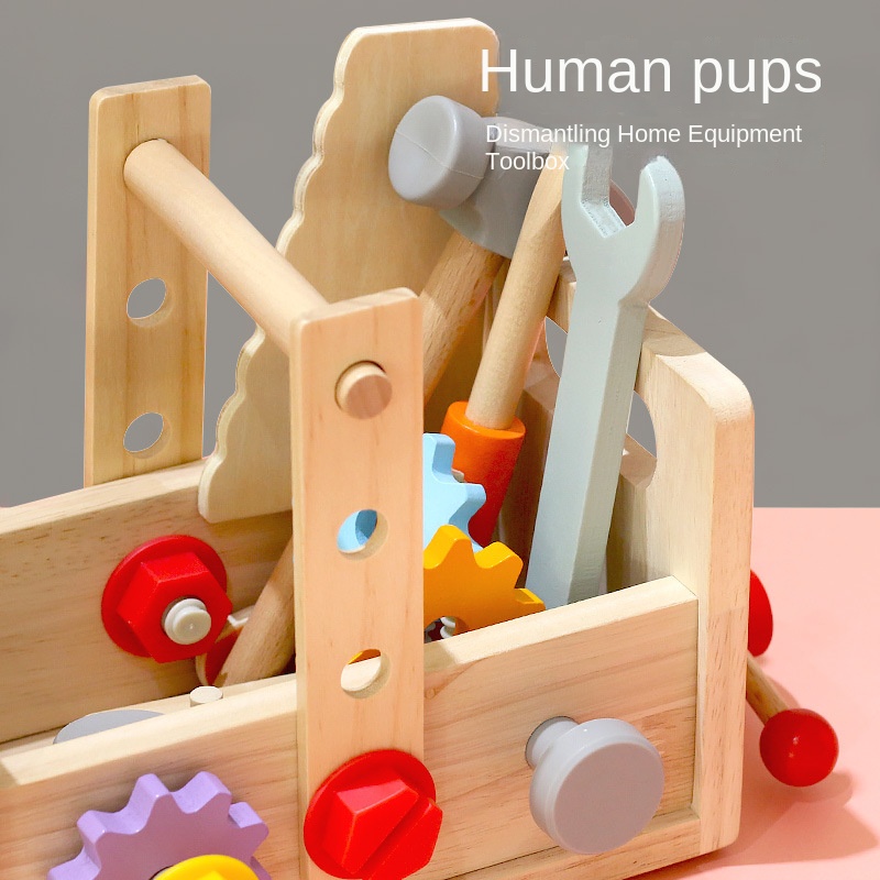 Children's wooden hand-held toolbox, screw and nut disassembly tool, desk tool, puzzle toy - Image 3