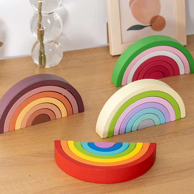Wooden Rainbow Building Blocks for Children's Intellectual Development and Color Recognition Educational Toy - Image 2