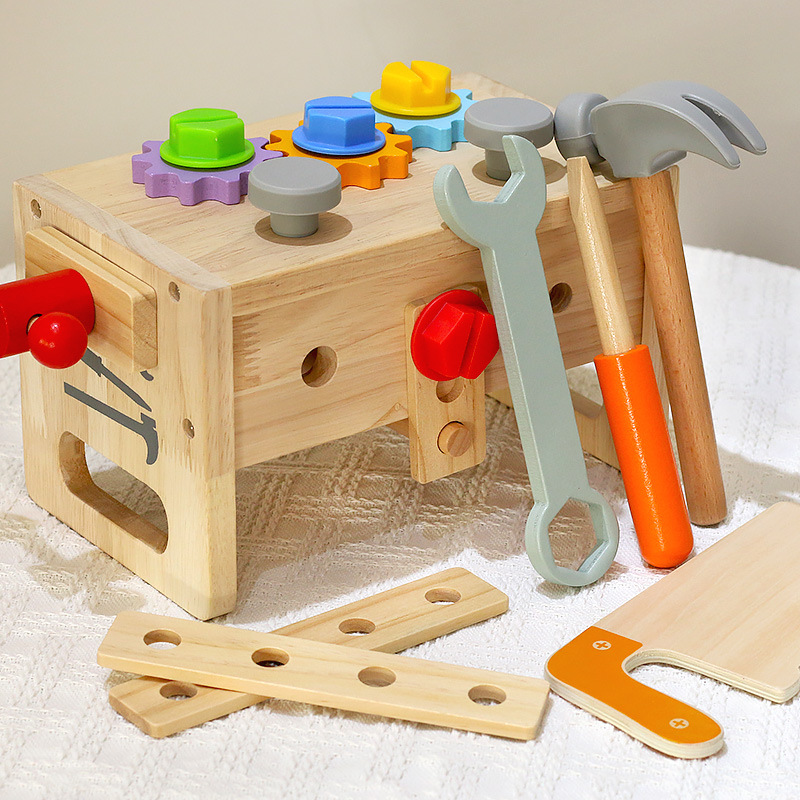 Children's wooden hand-held toolbox, screw and nut disassembly tool, desk tool, puzzle toy - Image 2