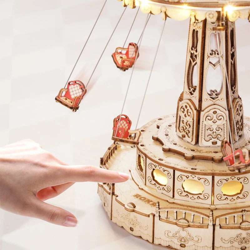 Children's Wooden Puzzle Christmas Gift Magic Amusement Park Wooden Toy DIY Music Box Easy Assembly Swing Model Making Kit - Image 3