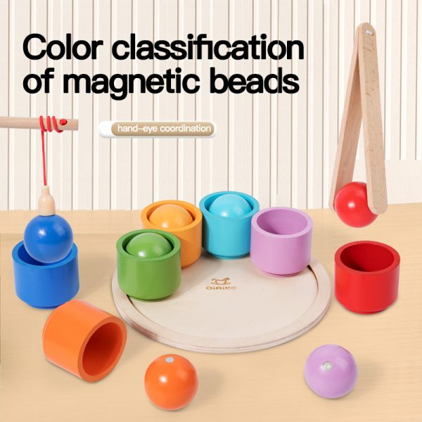 Children's magnetic ball and cup color classification matching clip ball clip ball clip ball game wooden toy