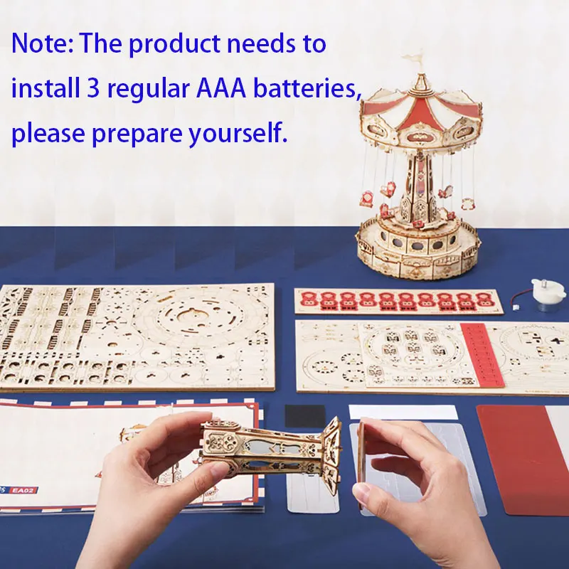 Children's Wooden Puzzle Christmas Gift Magic Amusement Park Wooden Toy DIY Music Box Easy Assembly Swing Model Making Kit - Image 5