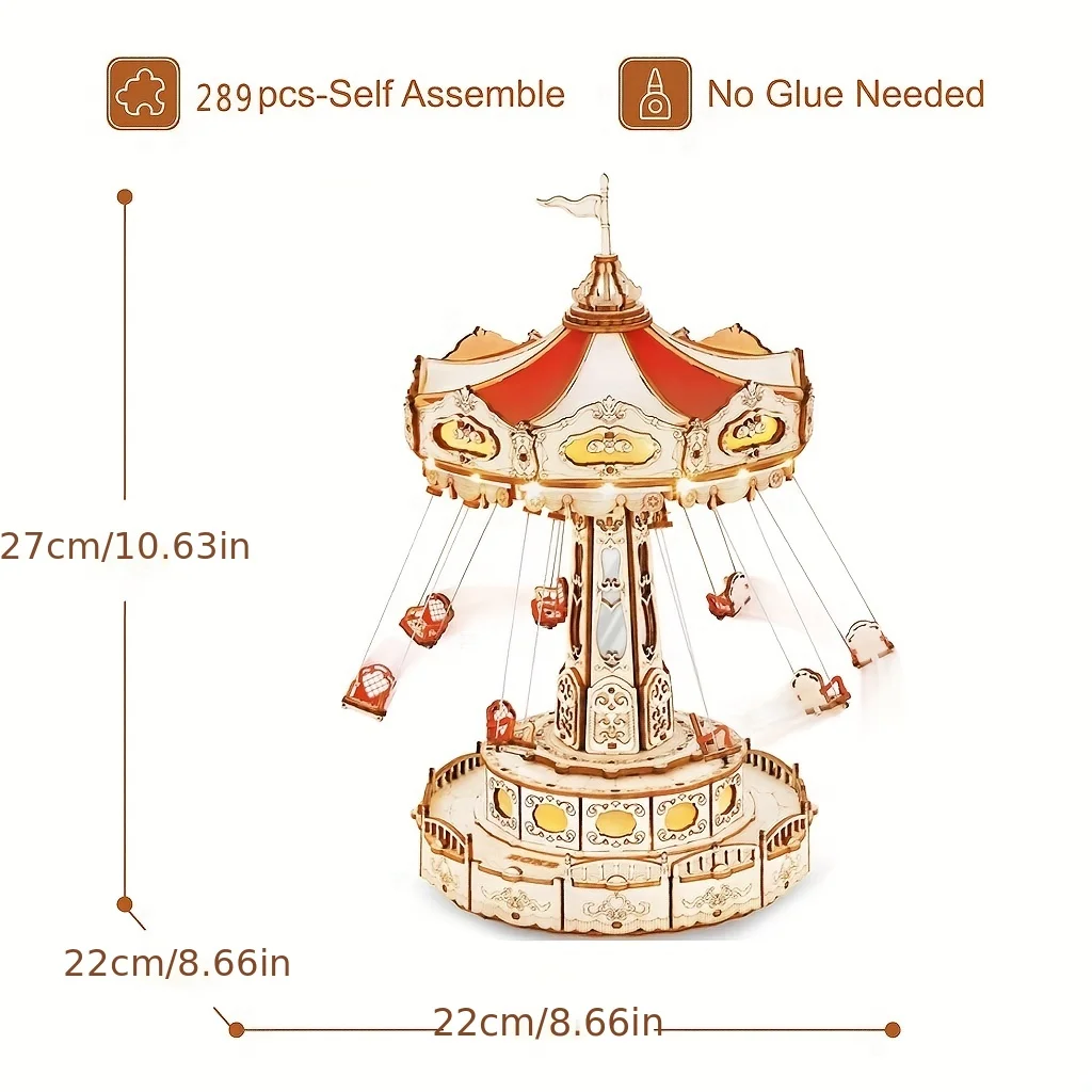 Children's Wooden Puzzle Christmas Gift Magic Amusement Park Wooden Toy DIY Music Box Easy Assembly Swing Model Making Kit - Image 4