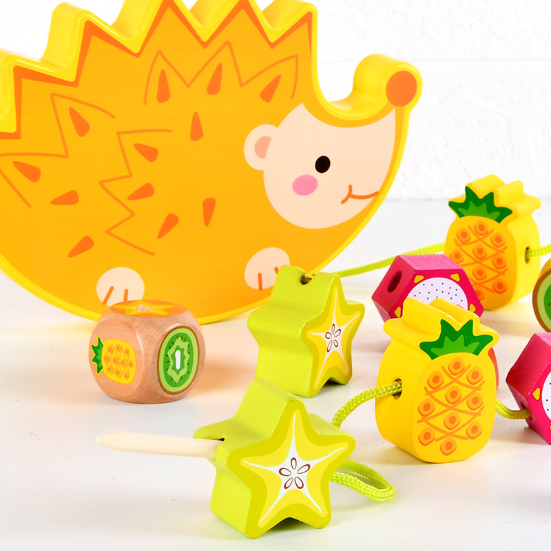 Children's Wooden Hedgehog Fruit Bead Kindergarten Baby DIY Early Education Puzzle Large Particle Rope Bead Toy - Image 3