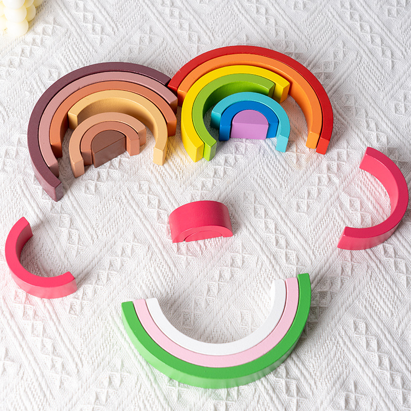 Wooden Rainbow Building Blocks for Children's Intellectual Development and Color Recognition Educational Toy - Image 3
