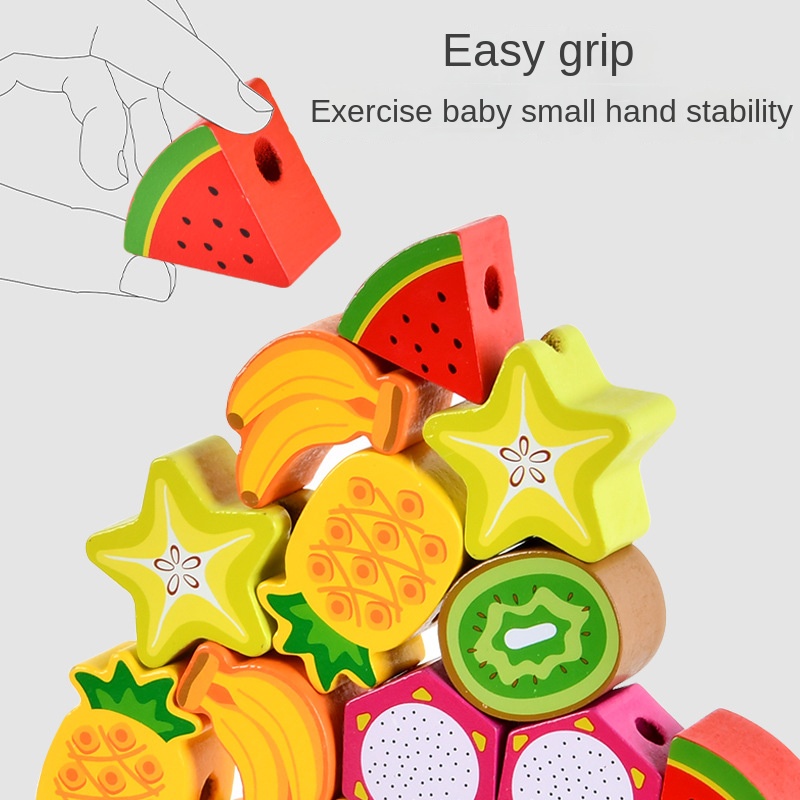 Children's Wooden Hedgehog Fruit Bead Kindergarten Baby DIY Early Education Puzzle Large Particle Rope Bead Toy - Image 4