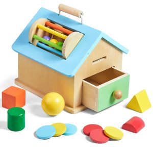 548993167 Montessori teaching aids 0-3 baby early education busy house wooden shape matching house drawer box puzzle toy