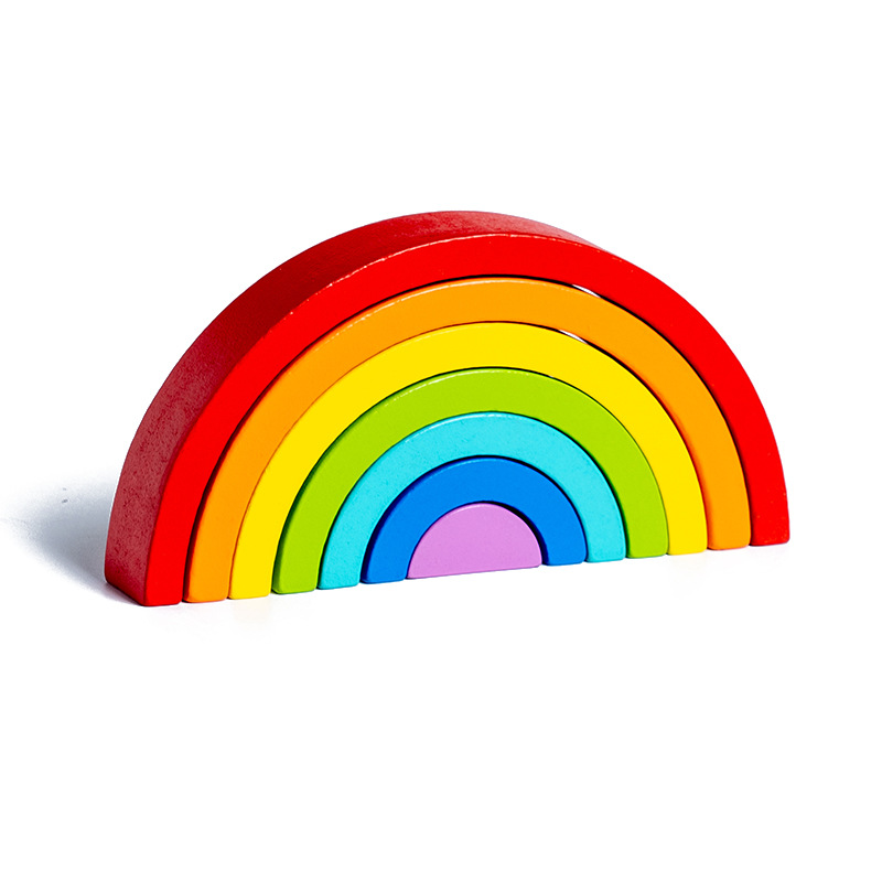 Wooden Rainbow Building Blocks for Children's Intellectual Development and Color Recognition Educational Toy - Image 6