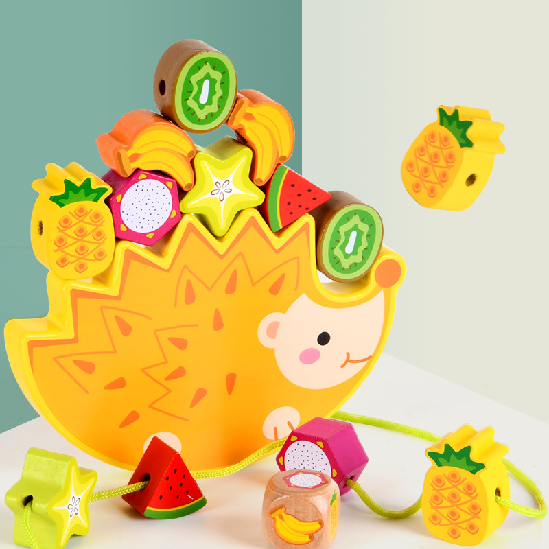 Children's Wooden Hedgehog Fruit Bead Kindergarten Baby DIY Early Education Puzzle Large Particle Rope Bead Toy - Image 6